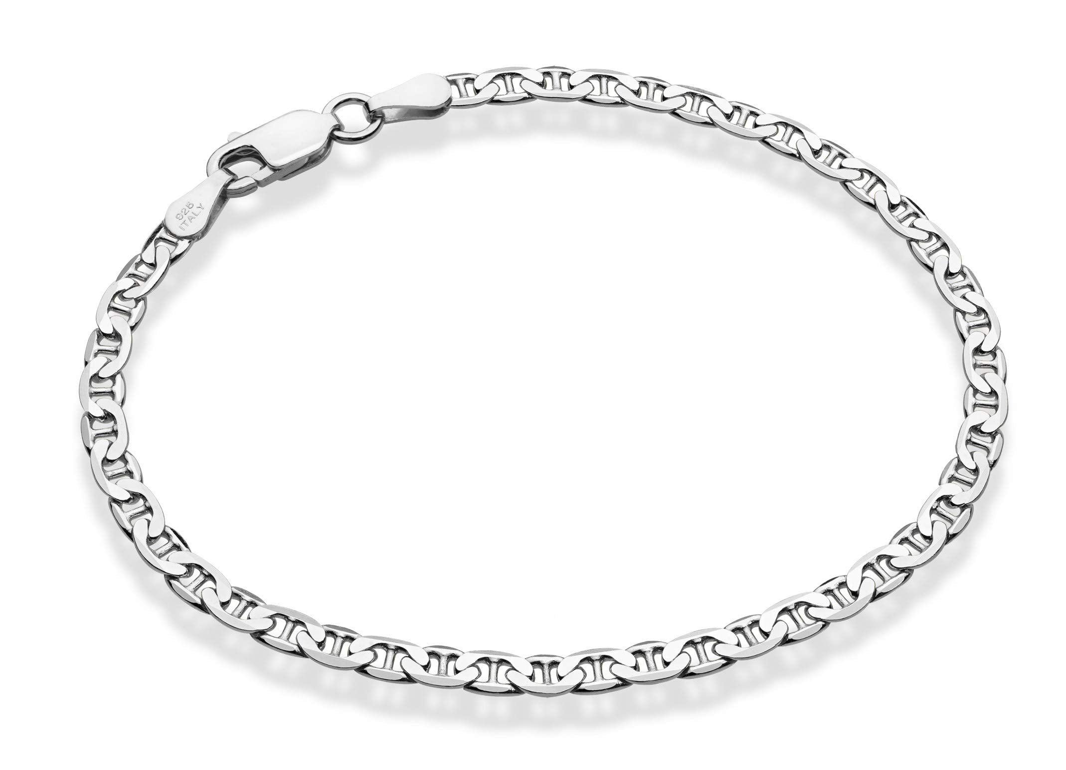 Miabella 925 Sterling Silver Italian 3mm, 4mm Solid Diamond-Cut Mariner Link Chain Anklet Ankle Bracelet for Women, Made in Italy (Width 3mm, Length 9 Inches)