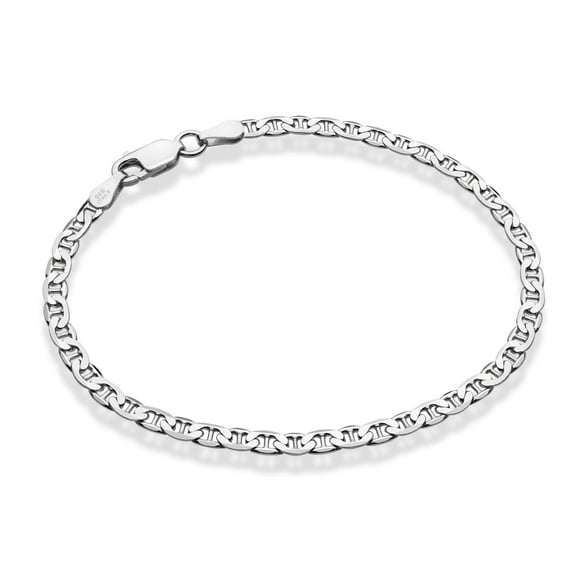 Miabella 925 Sterling Silver Italian 3mm, 4mm Solid Diamond-Cut Mariner Link Chain Anklet Ankle Bracelet for Women, Made in Italy (Width 3mm, Length 9 Inches)
