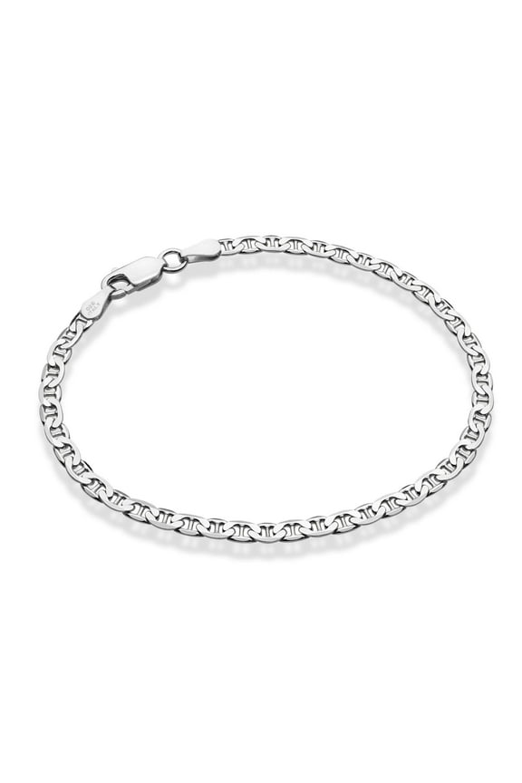925 Sterling Silver Italian 3mm, 4mm Solid Diamond-Cut Mariner Link Chain Anklet Ankle Bracelet for Women, Made in Italy (Width 3mm, Length 9 Inches)