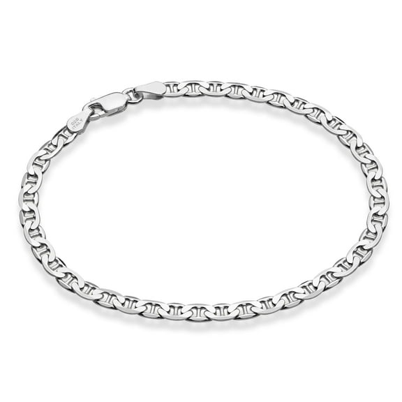 Miabella 925 Sterling Silver Italian 3mm, 4mm Solid Diamond-Cut Mariner Link Chain Anklet Ankle Bracelet for Women, Made in Italy (Width 4mm, Length 10 Inches)
