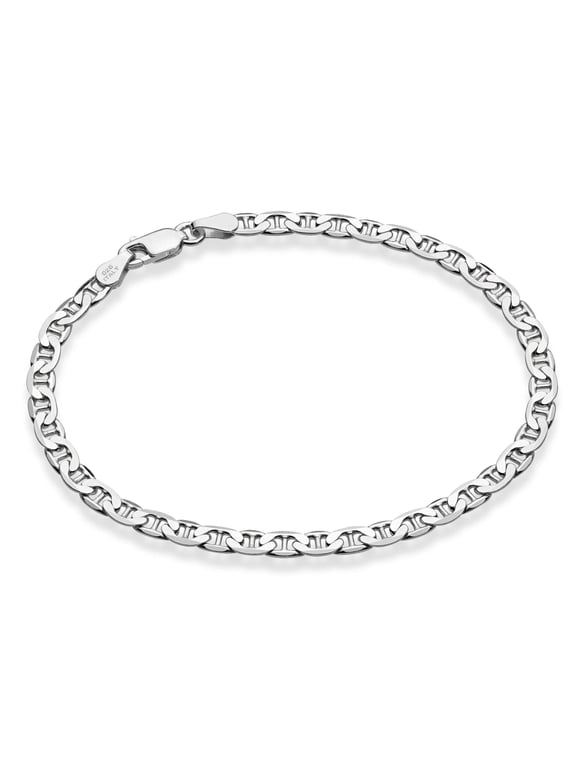 925 Sterling Silver Italian 3mm, 4mm Solid Diamond-Cut Mariner Link Chain Anklet Ankle Bracelet for Women, Made in Italy (Width 4mm, Length 11 Inches)