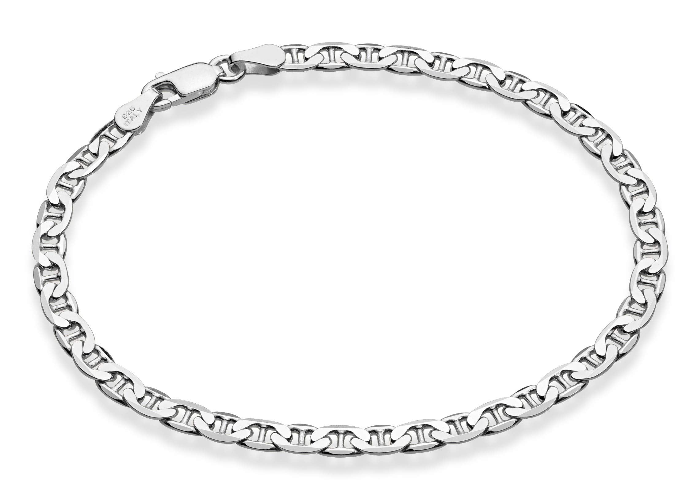 Miabella 925 Sterling Silver Italian 3mm, 4mm Solid Mariner Link Chain Bracelet for Men Women, Made in Italy (4mm - Length 8 Inches)