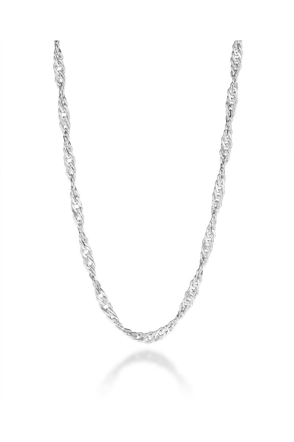 925 Sterling Silver Italian 3mm Singapore Chain Necklace for Women, Made in Italy (Length 18 inches)