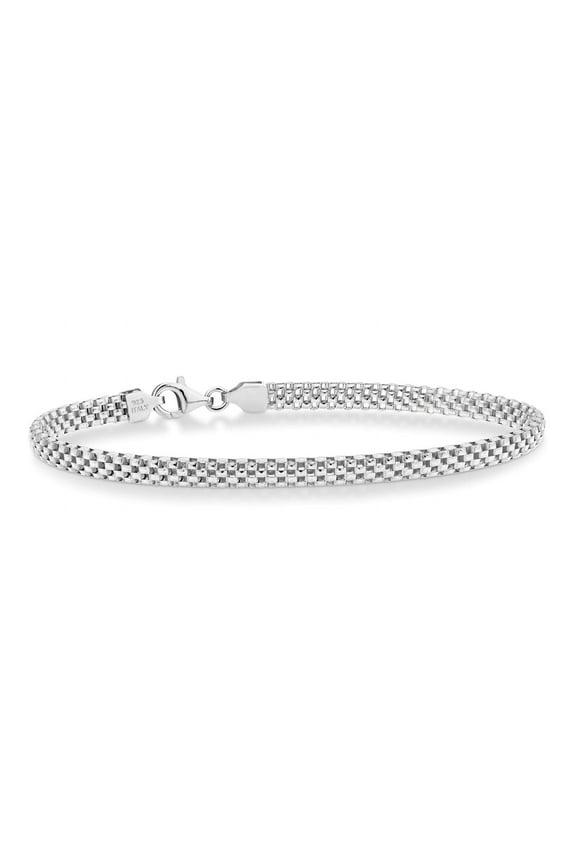 925 Sterling Silver Italian 4mm Mesh Link Chain Bracelet for Women, Made in Italy (Length 7 Inches (Small))