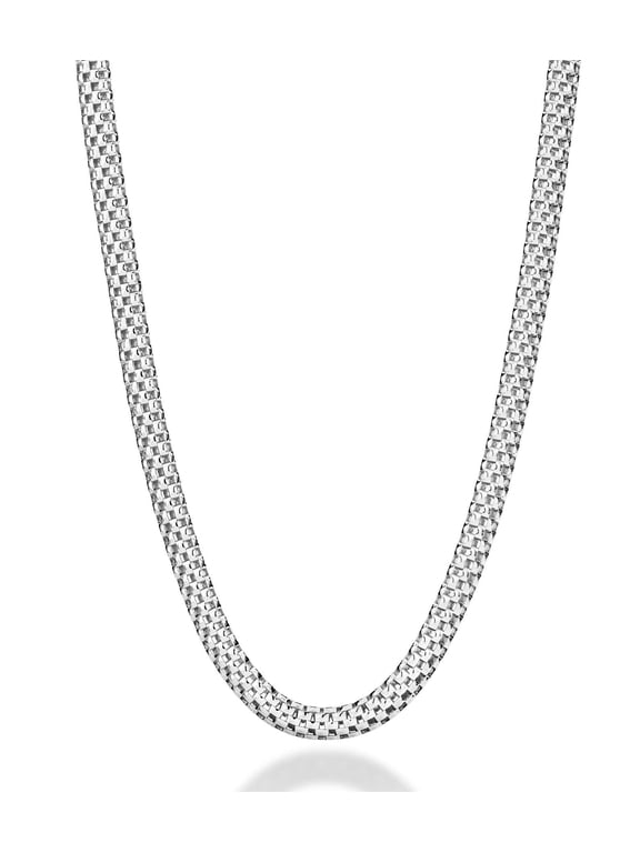 925 Sterling Silver Italian 4mm Mesh Link Chain Necklace for Women, Made in Italy (Length 18 Inches (Small))