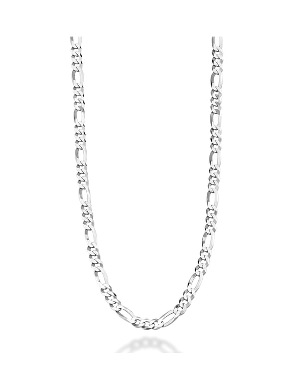 925 Sterling Silver Italian 5mm Diamond-Cut Figaro Link Chain Necklace for Women Men, Made in Italy (22 Inches (men's average length))