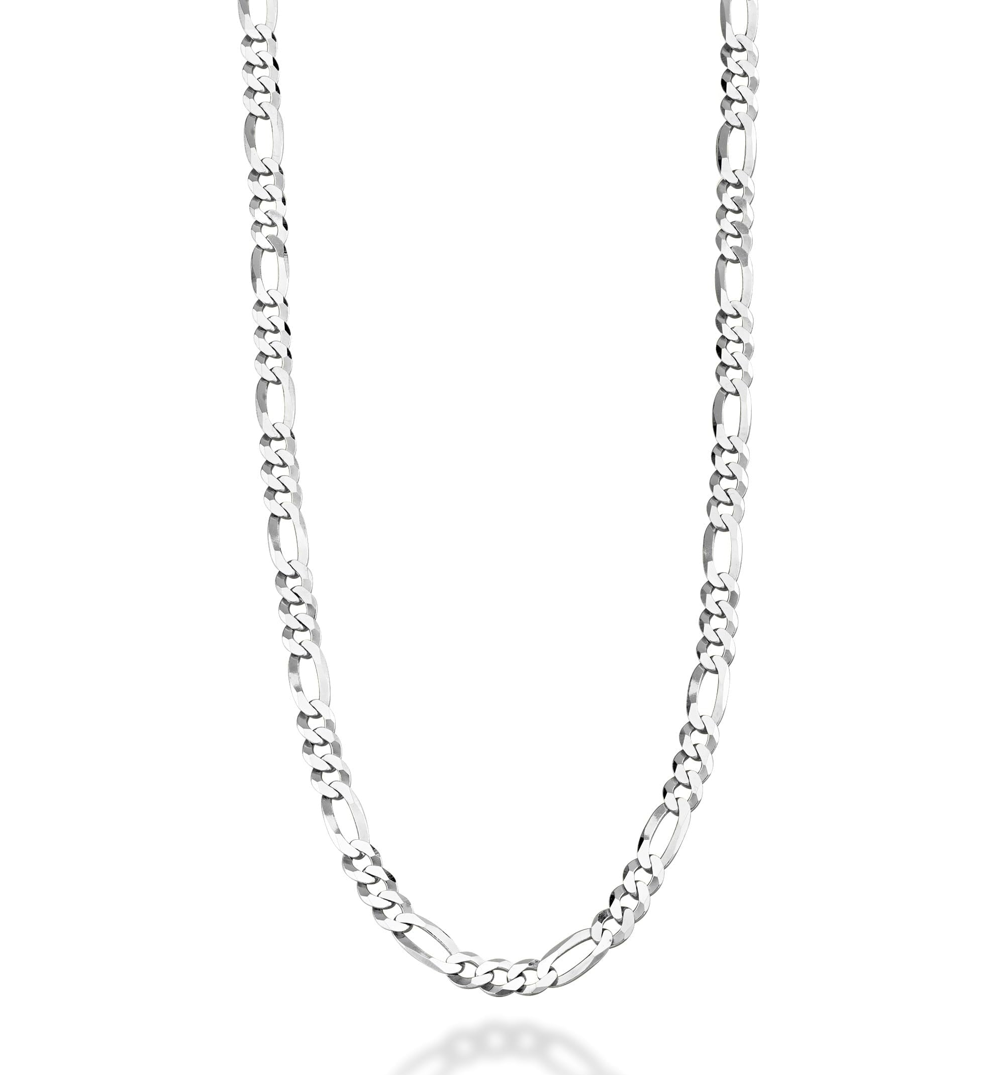 Miabella 925 Sterling Silver Italian 5mm Diamond-Cut Figaro Link Chain Necklace for Women Men, Made in Italy (24 Inches)