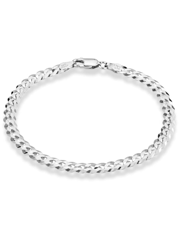 925 Sterling Silver Italian 5mm Solid Diamond-Cut Cuban Link Curb Chain Bracelet for Men Women, Made in Italy (Length 7 Inches)