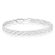 Miabella 925 Sterling Silver Italian 6-Strand Diamond-Cut 7mm Braided Herringbone Chain Bracelet for Women, 925 Italy Length 7.25 Inches