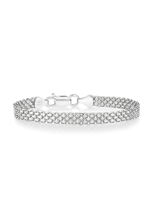 925 Sterling Silver Italian 6mm Solid Bismark Mesh Link Chain Bracelet for Women, Made in Italy (Length 7 Inches (Small))