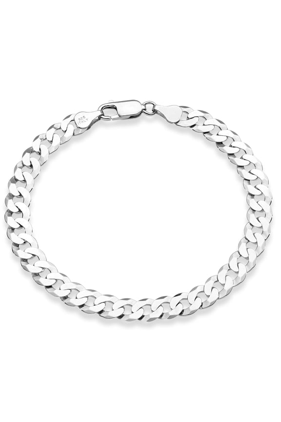 925 Sterling Silver Italian 7mm Solid Diamond-Cut Cuban Link Curb Chain Bracelet for Men Women, Made in Italy (8.5 Inches)