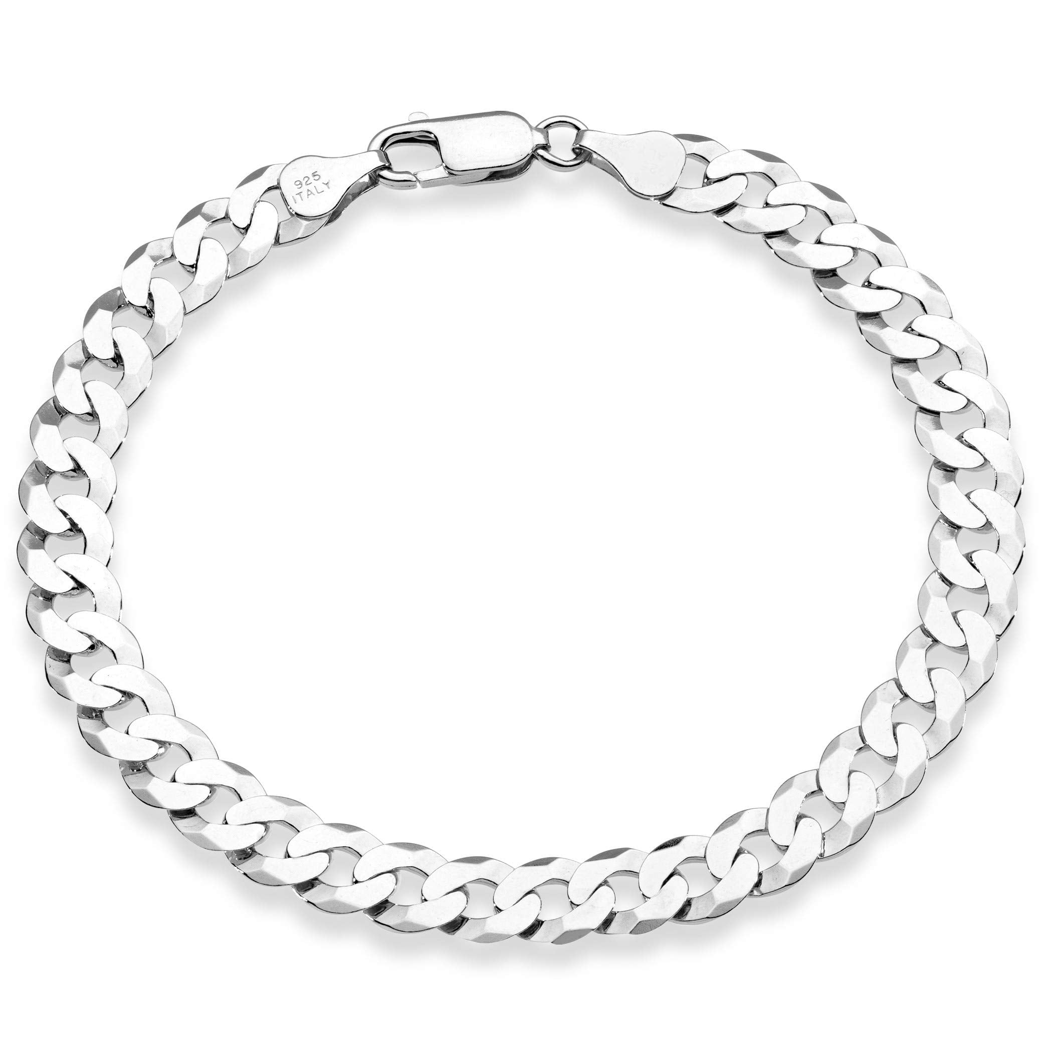 Miabella 925 Sterling Silver Italian 7mm Solid Diamond-Cut Cuban Link Curb Chain Bracelet for Men Women, Made in Italy (9 Inches)