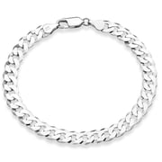 Miabella 925 Sterling Silver Italian 7mm Solid Diamond-Cut Cuban Link Curb Chain Bracelet for Men Women, Made in Italy 9 Inches