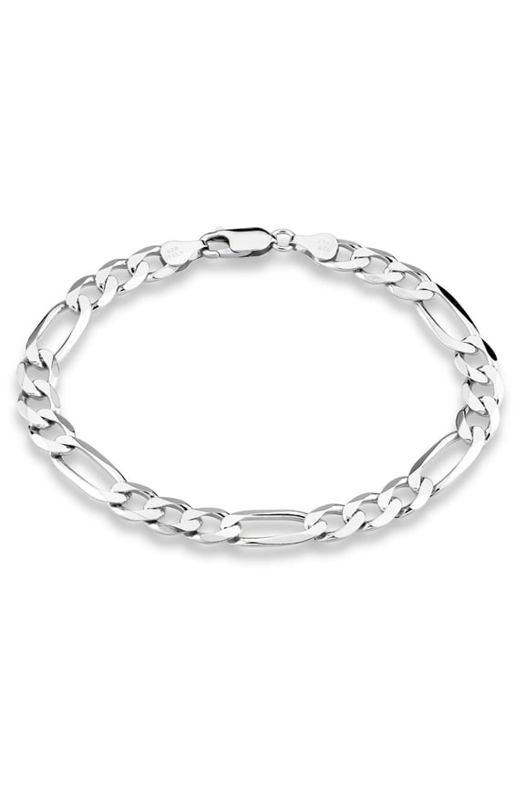 925 Sterling Silver Italian 7mm Solid Diamond-Cut Figaro Link Chain Bracelet for Men, Made in Italy (Length 7.5 Inches)