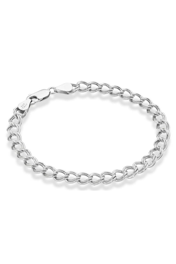 925 Sterling Silver Italian Double Curb Link Chain Bracelet for Women Men, Charm Bracelet Made in Italy (6mm, Length 7.5 Inches)