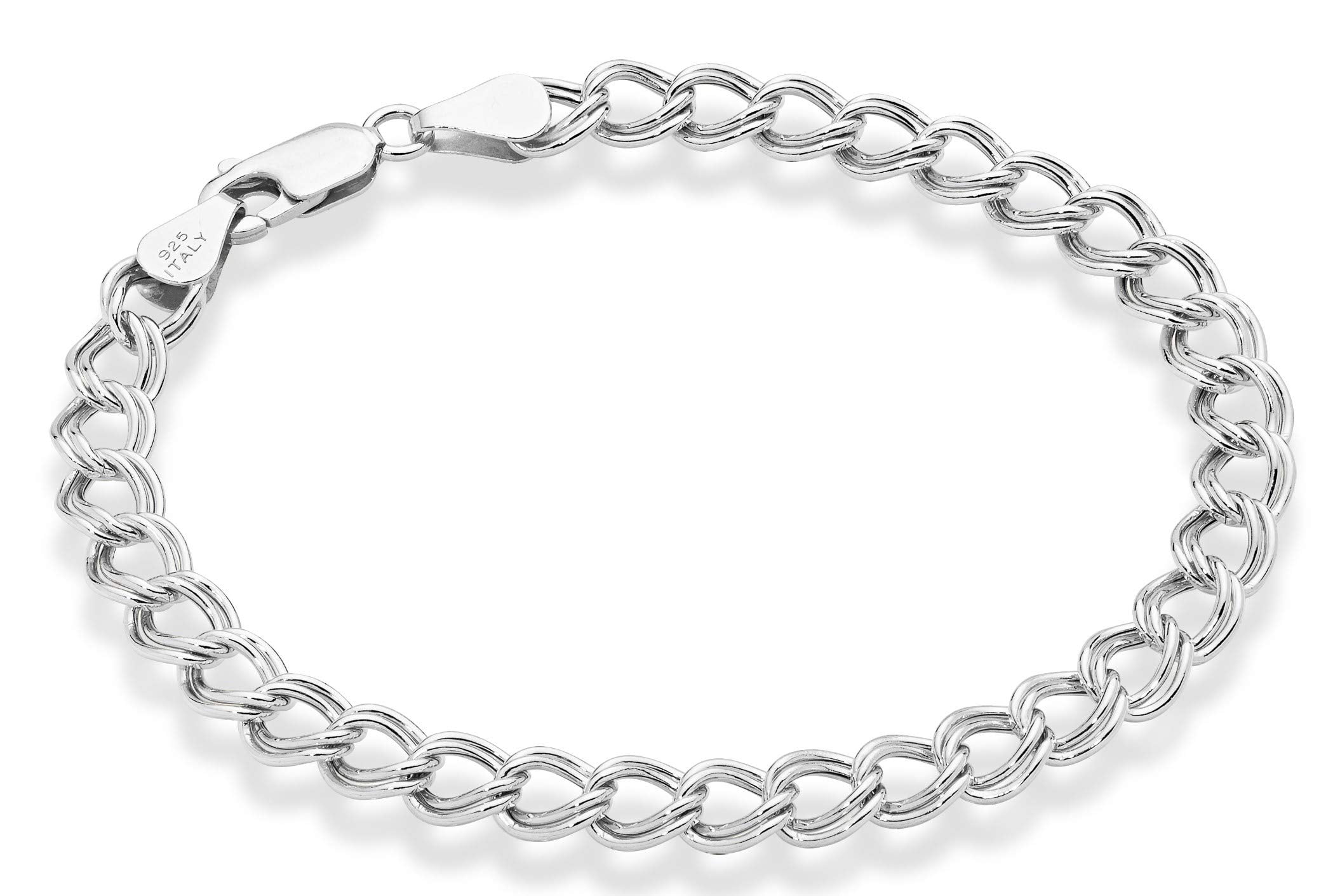 Miabella 925 Sterling Silver Italian Double Curb Link Chain Bracelet for Women Men, Charm Bracelet Made in Italy (6mm, Length 8 Inches)