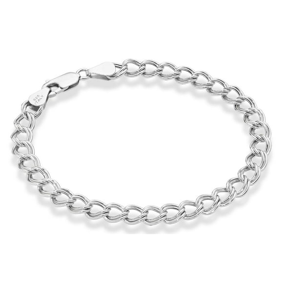 Miabella 925 Sterling Silver Italian Double Curb Link Chain Bracelet for Women Men, Charm Bracelet Made in Italy (6mm, Length 8 Inches)