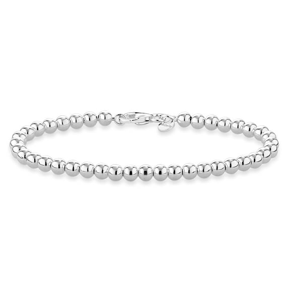 Miabella 925 Sterling Silver Italian Handmade 4mm Bead Ball Strand Chain Bracelet for Women 6.5, 7, 7.5, 8 Inch Made in Italy (7.00 Inches)