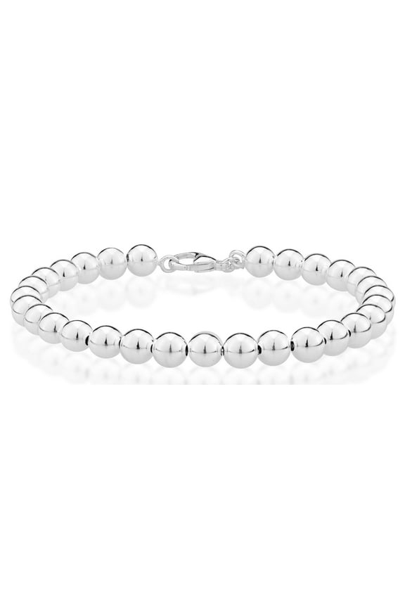 925 Sterling Silver Italian Handmade 6mm Bead Ball Strand Chain Bracelet for Women, Made in Italy (Length 7 Inches(X-Small))