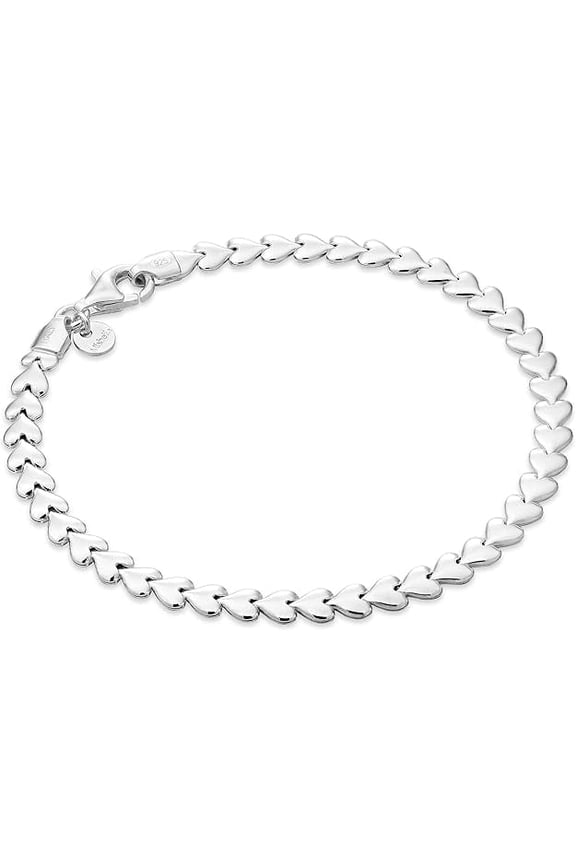 925 Sterling Silver Italian Heart Link Tennis Bracelet for Women, Made in Italy