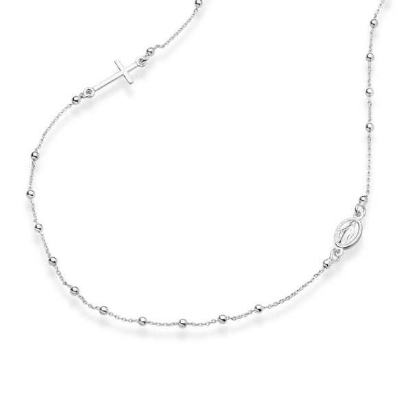 Miabella 925 Sterling Silver Italian Rosary Beaded Sideways Cross Dainty Chain Necklace for Women Made in Italy (22 Inches)