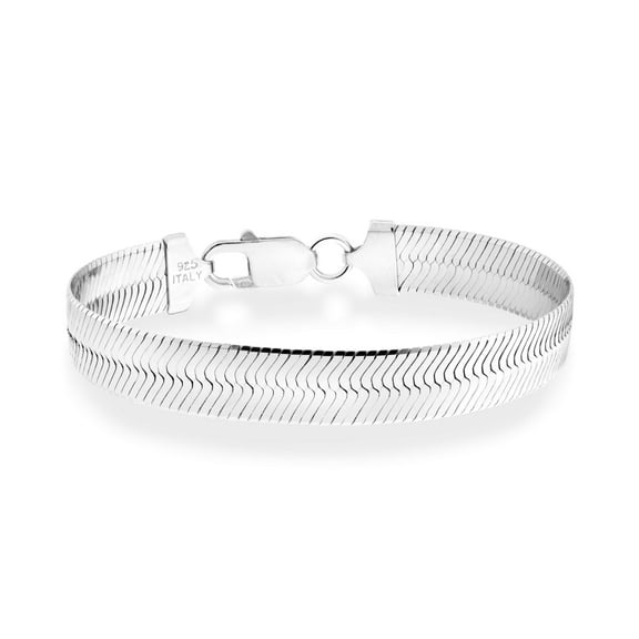 Miabella 925 Sterling Silver Italian Solid 10mm Flat Herringbone Link Chain Bracelet for Women Men, Made in Italy (Length 7.5 Inches (Small))