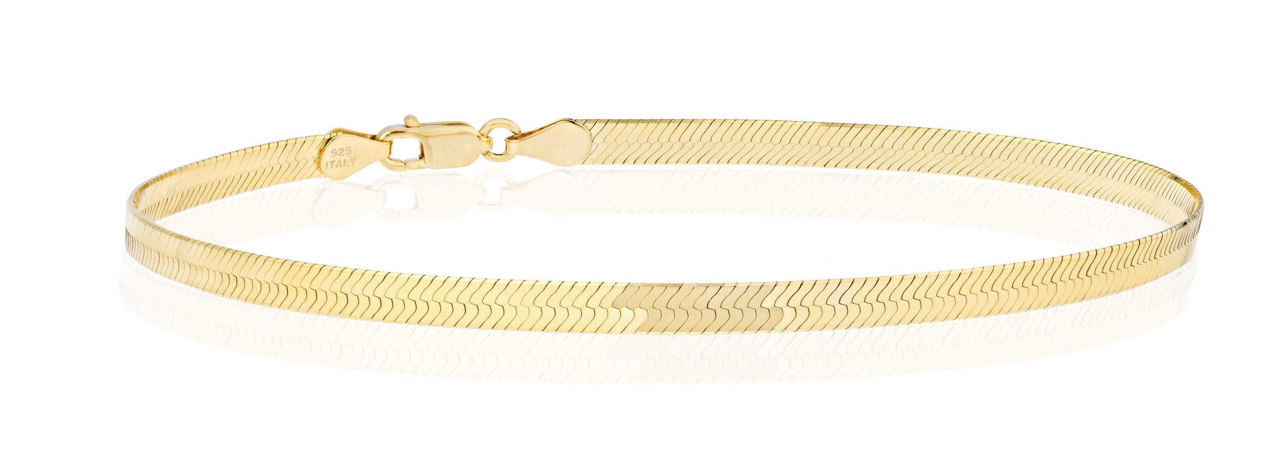 Miabella 925 Sterling Silver Italian Solid 3.5mm Flexible Flat Herringbone Link Chain Anklet Ankle Bracelet for Women, Made in Italy (yellow-gold-plated-silver, 11 Inches)