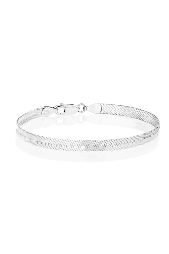 925 Sterling Silver Italian Solid 4.5mm Flexible Flat Herringbone Link Chain Bracelet for Women Men, Made in Italy (Length 7 Inches)
