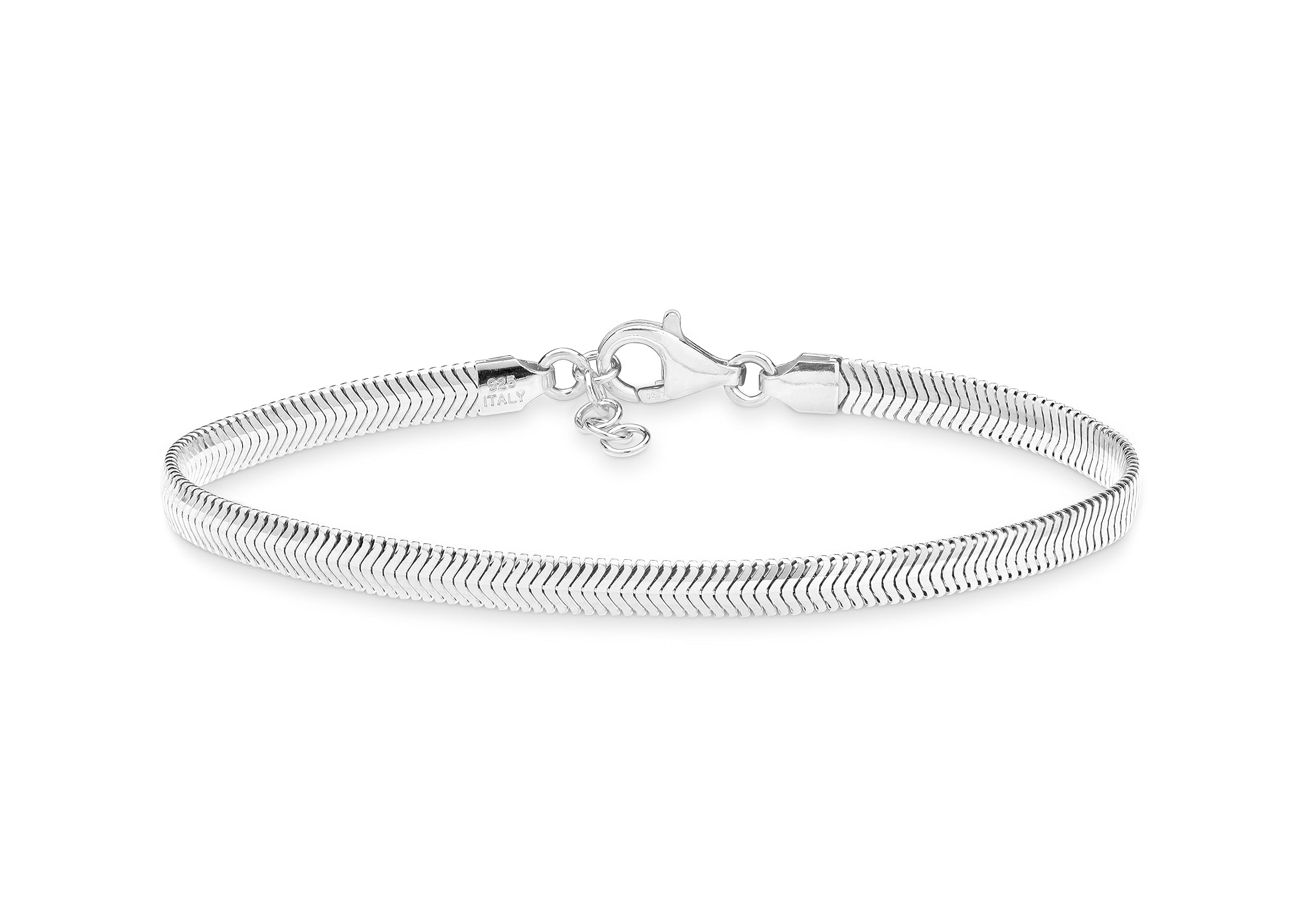Miabella 925 Sterling Silver Italian Solid 4mm Domed Herringbone Snake Chain Link Bracelet for Women Men, Made in Italy (Length 6.5 Inch)