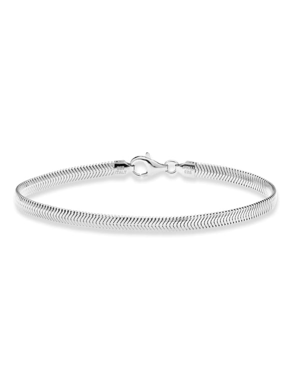 925 Sterling Silver Italian Solid 4mm Domed Herringbone Snake Chain Link Bracelet for Women Men, Made in Italy (Length 7 Inch)