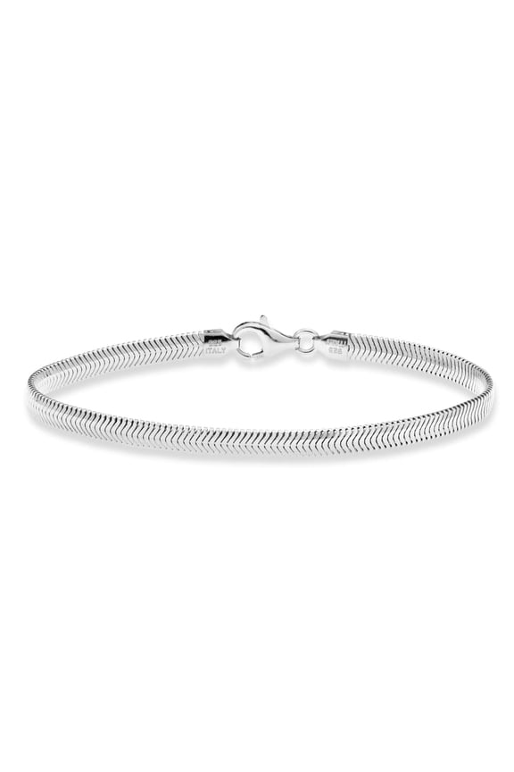 925 Sterling Silver Italian Solid 4mm Domed Herringbone Snake Chain Link Bracelet for Women Men, Made in Italy (Length 8 Inch)