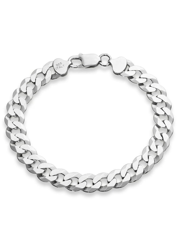 925 Sterling Silver Italian Solid 9mm Diamond-Cut Cuban Link Curb Chain Bracelet for Men, Made in Italy (7.5 Inches (small))