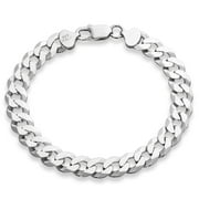 Miabella 925 Sterling Silver Italian Solid 9mm Diamond-Cut Cuban Link Curb Chain Bracelet for Men, Made in Italy 7.5 Inches small