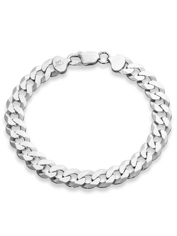 925 Sterling Silver Italian Solid 9mm Diamond-Cut Cuban Link Curb Chain Bracelet for Men, Made in Italy (8 Inches (medium))
