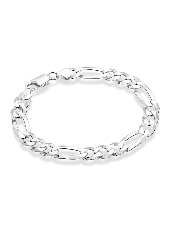 925 Sterling Silver Italian Solid 9mm Diamond-Cut Figaro Link Chain Bracelet for Men, Made in Italy (Length 8 Inches (men's average length))
