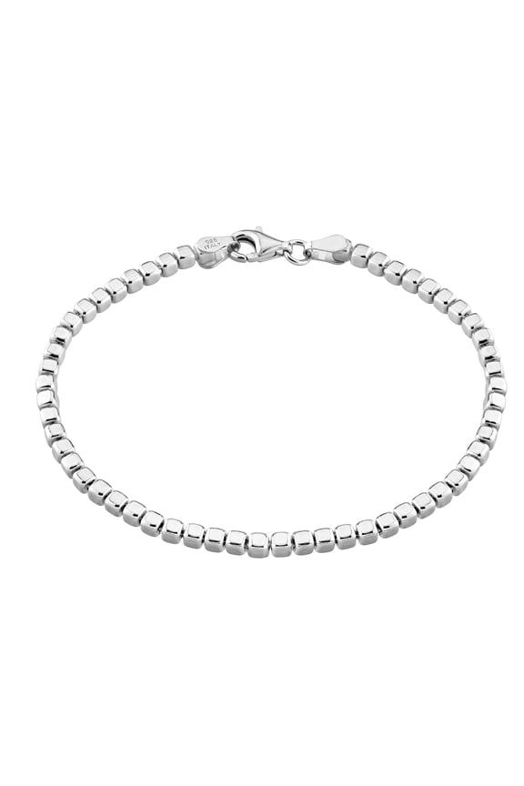 925 Sterling Silver Organic Cube Bead Chain Bracelet for Women Men, Handmade in Italy (Length 7 Inches (Small))