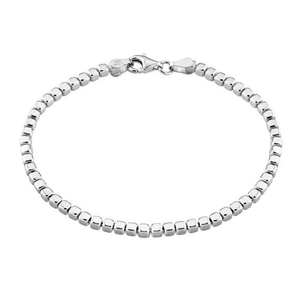 Miabella 925 Sterling Silver Organic Cube Bead Chain Bracelet for Women Men, Handmade in Italy (Length 8 Inches)