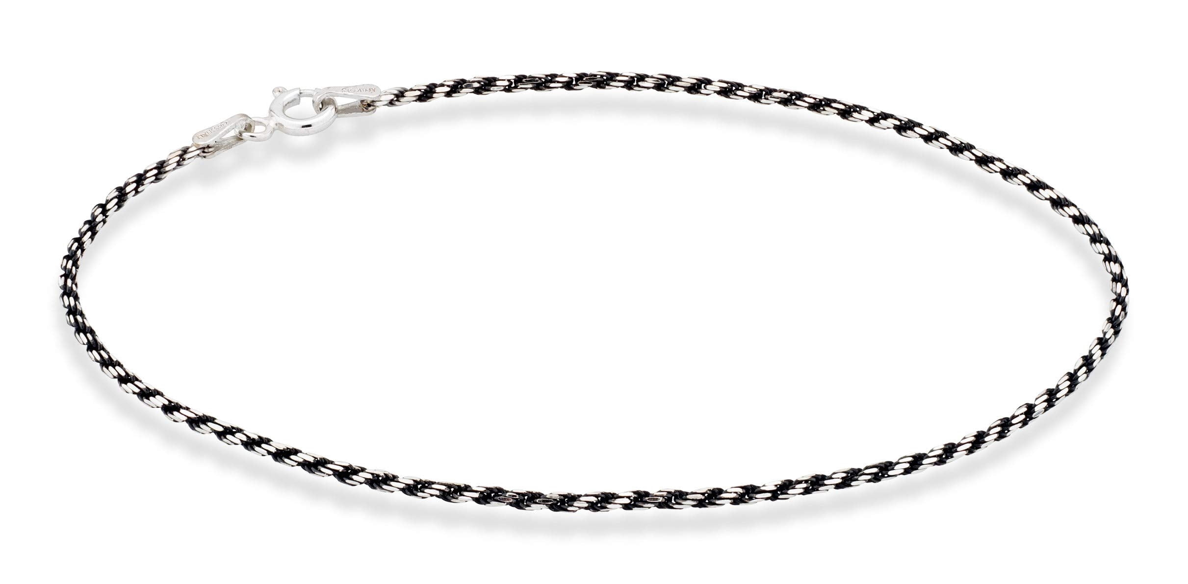 Miabella 925 Sterling Silver Solid 1.5mm Diamond-Cut Braided Rope Chain Anklet Ankle Bracelet for Women, Made in Italy (black-rhodium-plated-silver, 9)