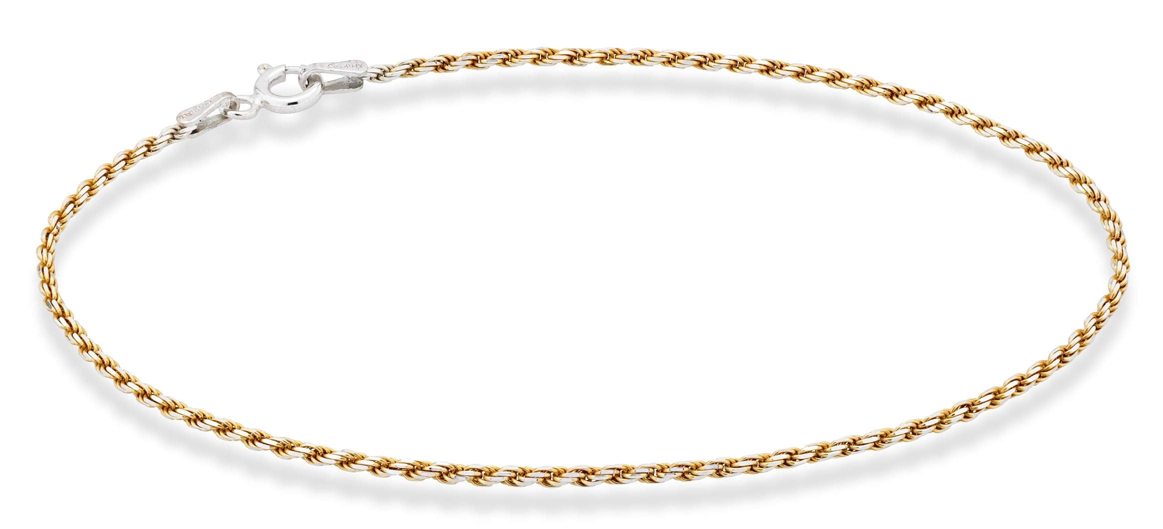 Miabella 925 Sterling Silver Solid 1.5mm Diamond-Cut Braided Rope Chain Anklet Ankle Bracelet for Women, Made in Italy (yellow-gold-plated-silver, 10)