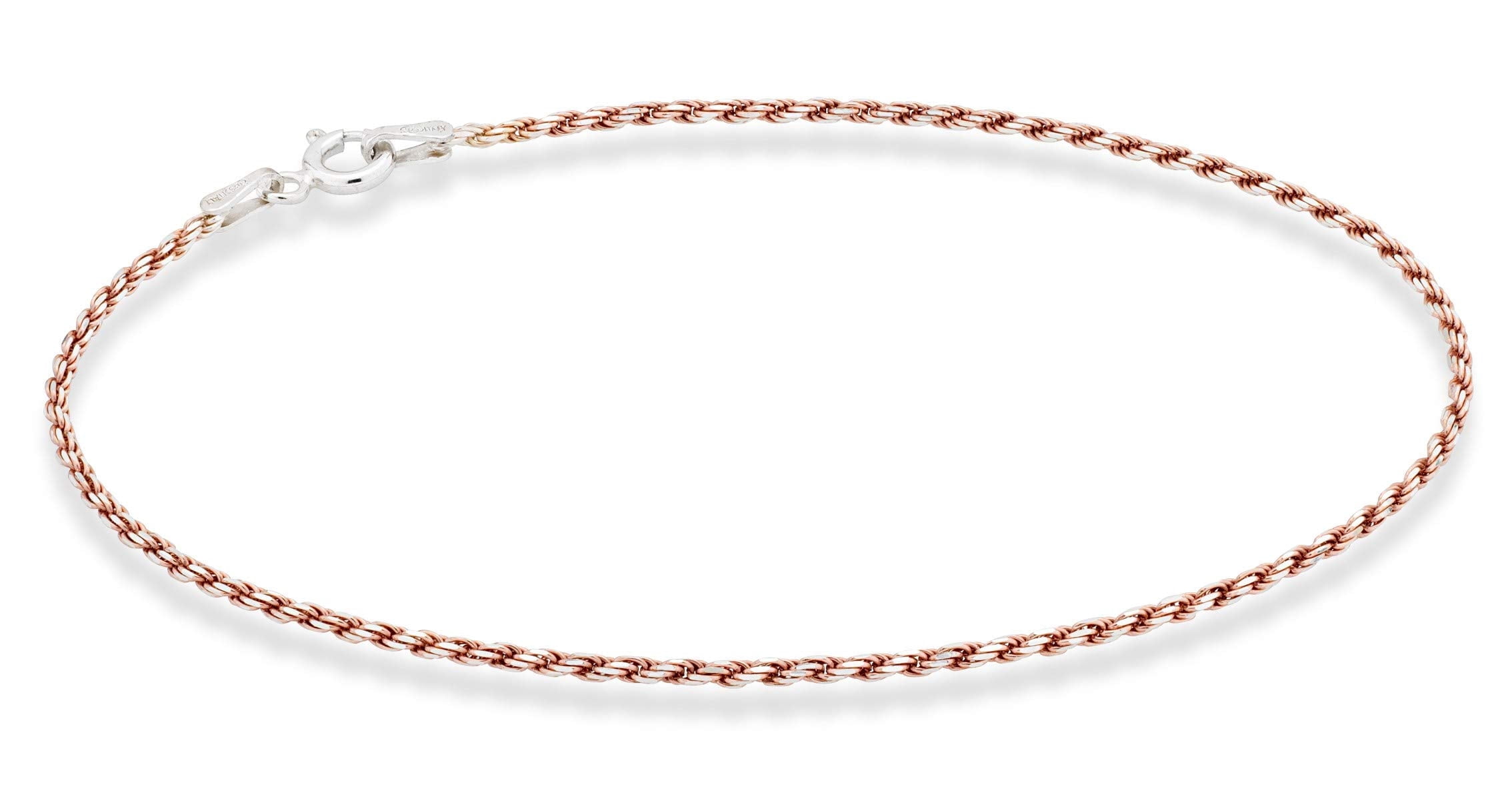 Miabella 925 Sterling Silver Solid 1.5mm Diamond-Cut Braided Rope Chain Anklet Ankle Bracelet for Women, Made in Italy (rose-gold-plated-silver, 11)