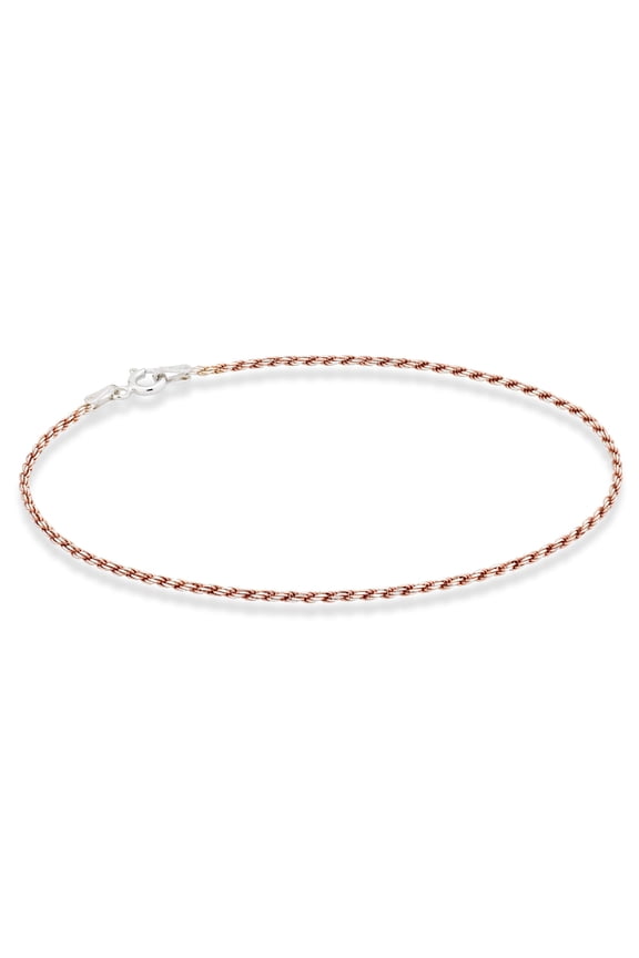 925 Sterling Silver Solid 1.5mm Diamond-Cut Braided Rope Chain Anklet Ankle Bracelet for Women, Made in Italy (rose-gold-plated-silver, 9)