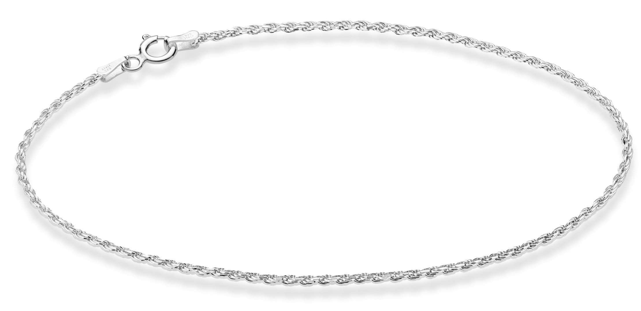 Miabella 925 Sterling Silver Solid 1.5mm Diamond-Cut Braided Rope Chain Anklet Ankle Bracelet for Women, Made in Italy (sterling silver, 11)