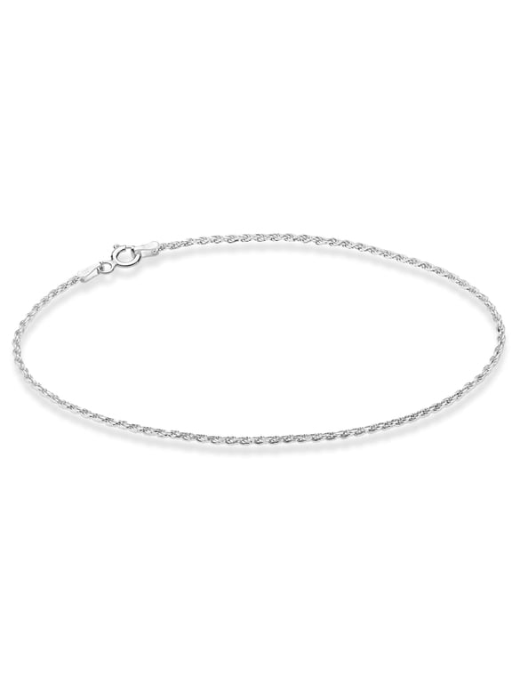 925 Sterling Silver Solid 1.5mm Diamond-Cut Braided Rope Chain Anklet Ankle Bracelet for Women, Made in Italy (sterling silver, 9)
