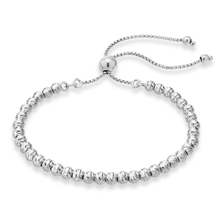 Miabella 925 Sterling Silver or Yellow Gold Over Silver Diamond-Cut Adjustable Bolo 4mm Bead Bracelet for Women, Handmade Italian Beaded Ball Chain Bracelet (sterling silver)