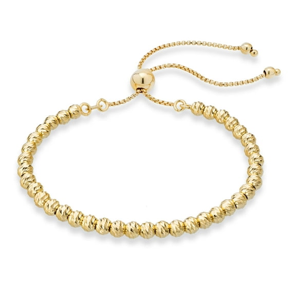 Miabella 925 Sterling Silver or Yellow Gold Over Silver Diamond-Cut Adjustable Bolo 4mm Bead Bracelet for Women, Handmade Italian Beaded Ball Chain Bracelet (yellow-gold-plated-silver)