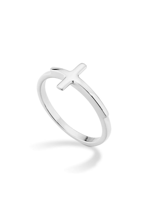 925 Sterling Silver or 18K Gold Over Silver Sideways Cross Ring for Women Made in Italy (sterling silver, 5)