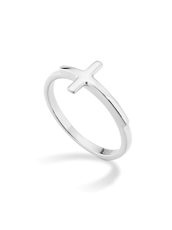 925 Sterling Silver or 18K Gold Over Silver Sideways Cross Ring for Women Made in Italy (sterling silver, 7)