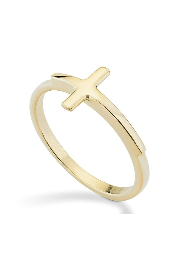 925 Sterling Silver or 18K Gold Over Silver Sideways Cross Ring for Women Made in Italy (yellow-gold-plated-silver, 7)
