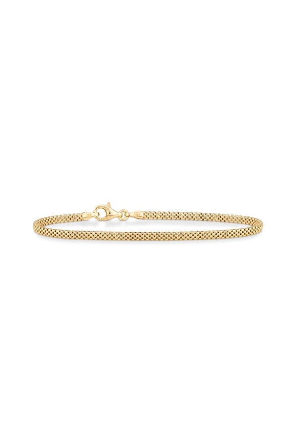 925 Sterling Silver or 18K Yellow Gold Plated 925 Sterling Silver Italian 2.5mm Mesh Link Chain Bracelet for Women, Made in Italy