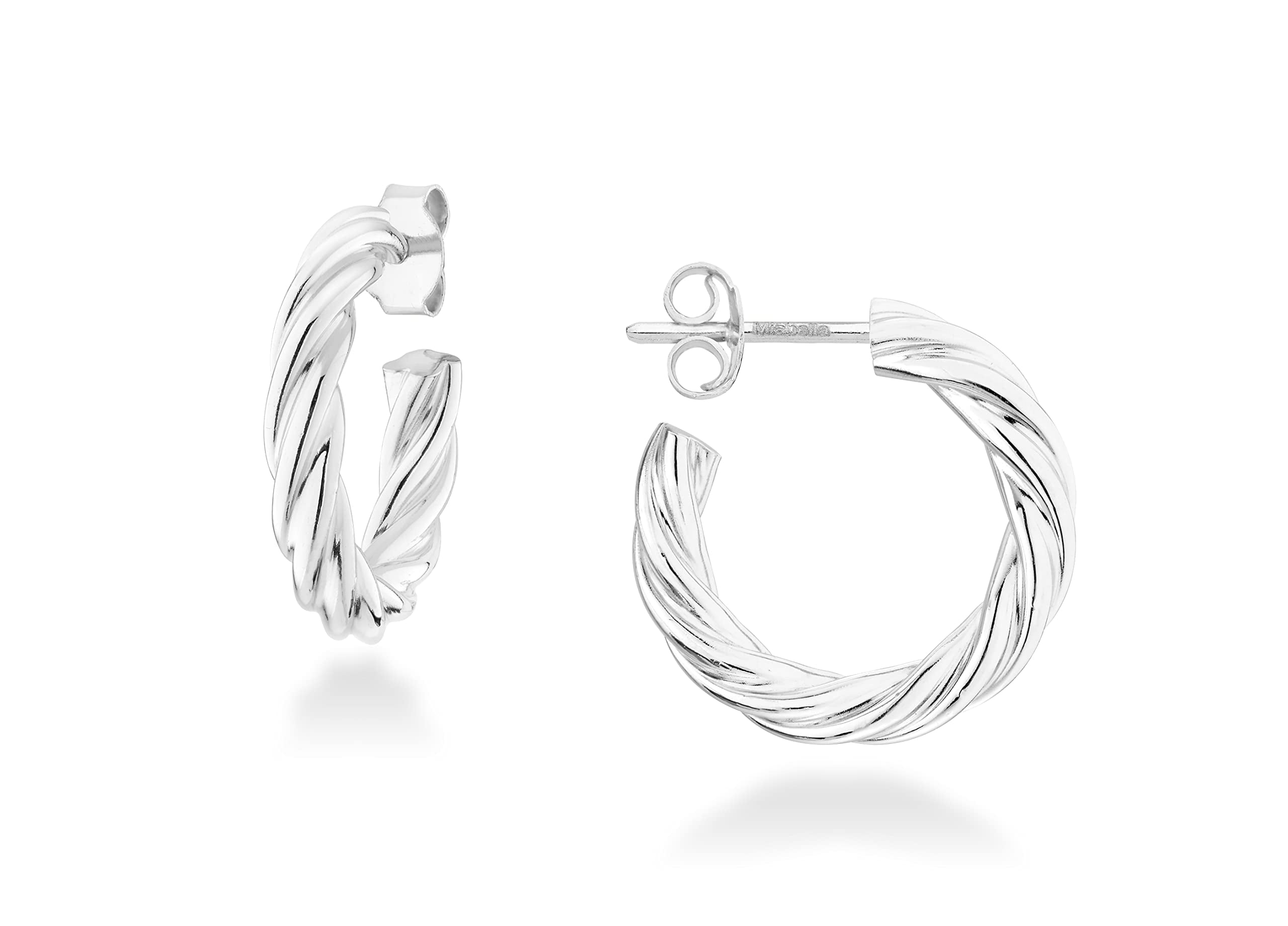 Miabella 925 Sterling Silver or 18Kt Gold Over Silver 3mm Twisted Lightweight Chunky Small Hoop Earrings for Women Made in Italy (Sterling silver)